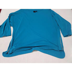 Rafaella Side Zip Top XLG Blue Short Sleeve Stretch Casual Blouse Plus Size